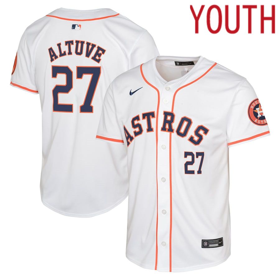 Youth Houston Astros #27 Jose Altuve Nike White Home Limited Player MLB Jersey